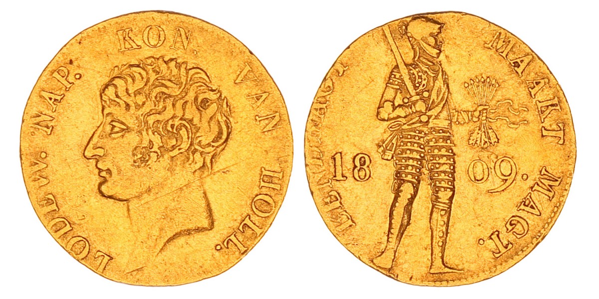 Gouden dukaat (2e type) Lodewijk Napoleon 1809. Zeer fraai +.