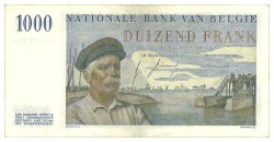 Belgium. 1000 Francs. Banknote. Type 1956. - Very fine +.