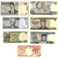 Indonesia. Lot 7 Banknotes. Banknotes. Type 1985-2009. - UNC.