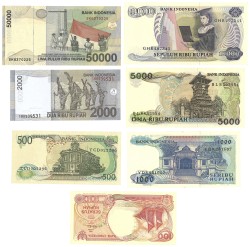 Indonesia. Lot 7 Banknotes. Banknotes. Type 1985-2009. - UNC.