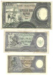 Indonesia. Lot 3 Banknotes. Banknotes. Type 1963-1964. - Extremely fine / UNC.