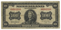 Nederland. 100 Gulden. Bankbiljet. Type 1943. - Fraai.