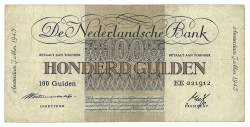 Nederland. 100 Gulden. Bankbiljet. Type 1945. Type Geldzuivering. - Zeer Fraai.