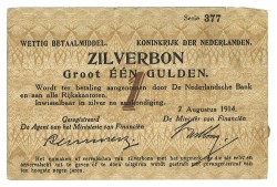 Nederland. 1 Gulden. Bankbiljet. Type 1914. Type Zilverbon. - About UNC.