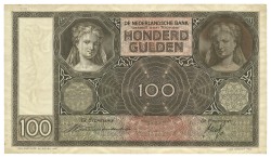 Nederland. 100 Gulden. Bankbiljet. Type 1939. Type Luitspelede vrouw. - Zeer Fraai.