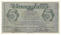 Nederland. 5 Gulden. Zilverbon. Type 1944. - UNC