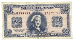 Nederland. 2 1/2 Gulden. Bankbiljet. Type 1945. Type Uniek Serienummer. - Zeer Fraai.