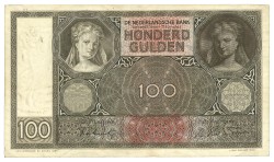 Nederland. 100 Gulden. Bankbiljet. Type 1944. Type Luitspelende Vrouw. - Zeer Fraai.