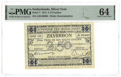 Nederland. 2 1/2 Gulden. Zilverbon. Type 1915. - PMG 64