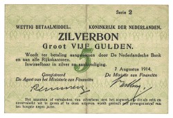 Nederland. 5 Gulden. Zilverbon. Type 1914. - Prachtig.