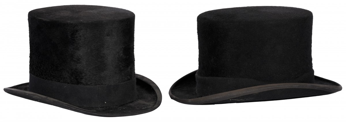 Een lot van (2) diverse hoge hoeden, Engeland, 20e eeuw.
