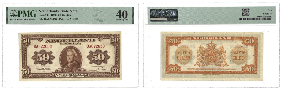 Nederland. 50 Gulden. Bankbiljet. Type 1943. - PMG 40