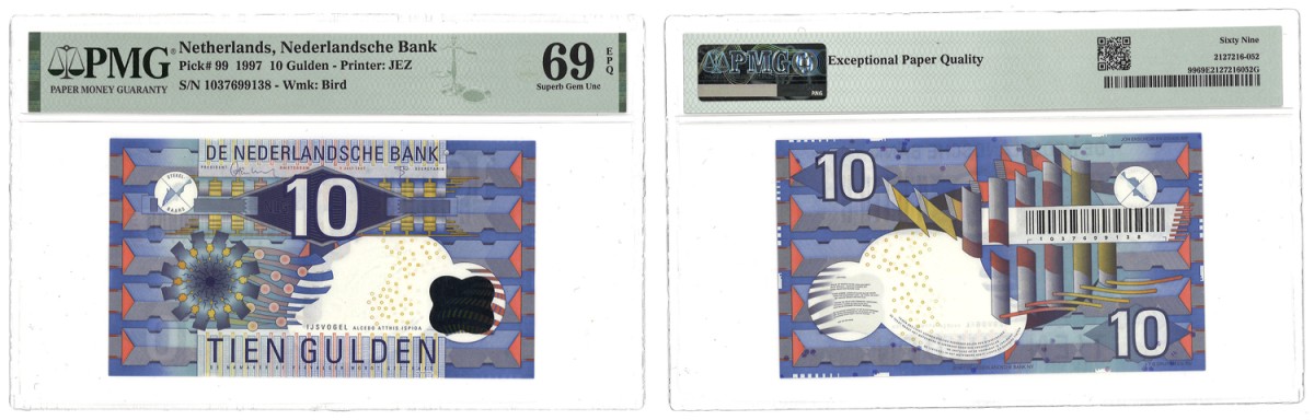 Nederland. 10 Gulden. Bankbiljet. Type 1997. Type IJsvogel. - PMG 69EPQ