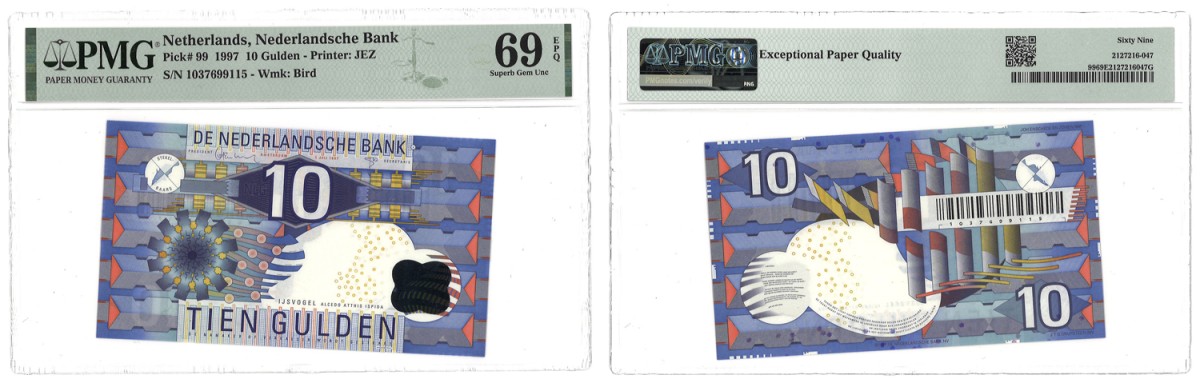 Nederland. 10 Gulden. Bankbiljet. Type 1997. Type IJsvogel. - PMG 69EPQ