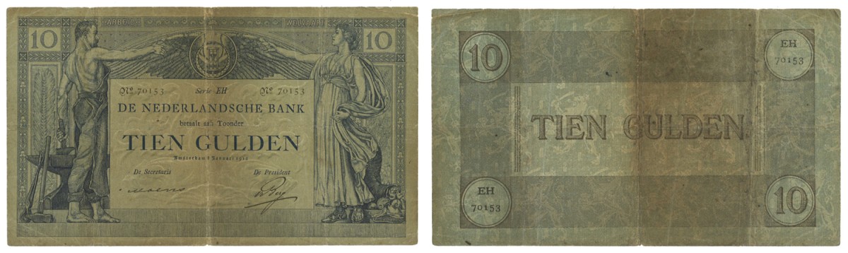 Nederland. 10 Gulden. Bankbiljet. Type 1904. Type Arbeid en Welvaart I. - Fraai.