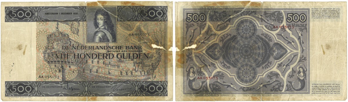 Nederland. 500 Gulden. Bankbiljet. Type 1930. Type Hollandia. - Fraai.