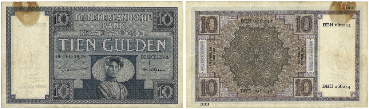 Nederland. 10 Gulden. Bankbiljet. Type 1931. Type Zeeuws Meisje. - Zeer Fraai