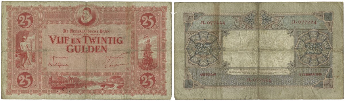 Nederland. 25 Gulden. Bankbiljet. Type 1939. Type Willem Mess. - Zeer Fraai.
