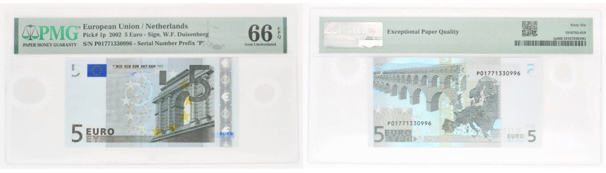 Netherlands. 5 Euro. Banknote. Type 2002. - PMG 66EPQ
