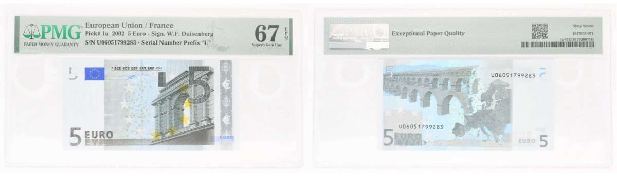 France. 5 Euro. Banknote. Type 2002. - PMG 67EPQ