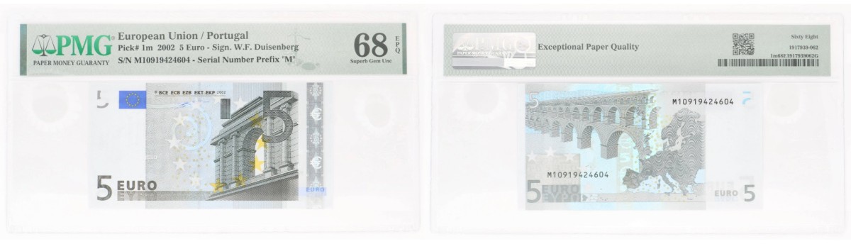Portugal. 5 Euro. Banknote. Type 2002. - PMG 68EPQ