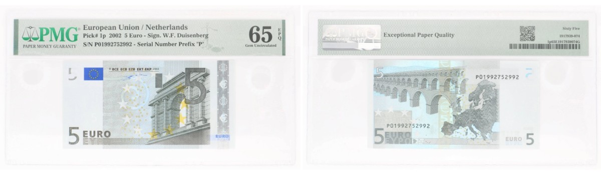 Netherlands. 5 Euro. Banknote. Type 2002. - PMG 65EPQ