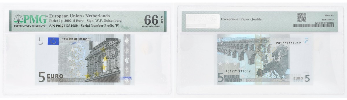 Netherlands. 5 Euro. Banknote. Type 2002. - PMG66 EPQ