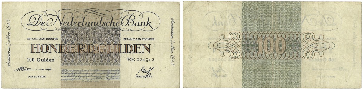 Nederland. 100 Gulden. Bankbiljet. Type 1945. Type Geldzuivering. - Zeer Fraai.