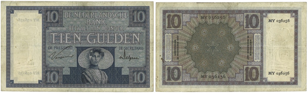 Nederland. 10 Gulden. Bankbiljet. Type 1927. Type Zeeuws Meisje. - Zeer Fraai.