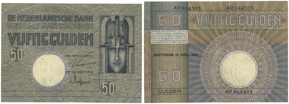 Nederland. 50 Gulden. Bankbiljet. Type 1929. Type Minerva. - Zeer Fraai.