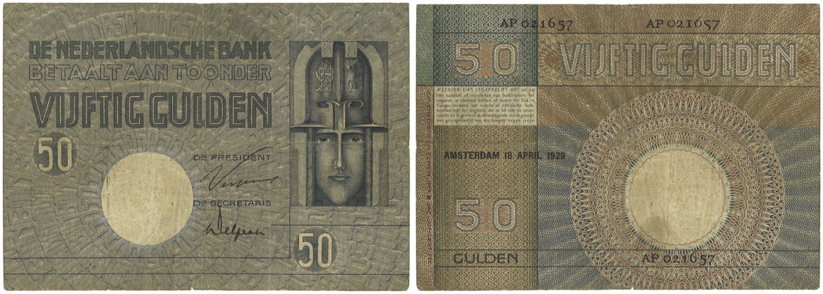 Nederland. 50 Gulden. Bankbijlet. Type 1929. Type Minerva. - Fraai / Zeer Fraai.