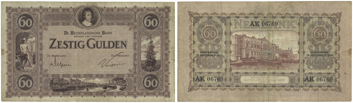 Nederland. 60 Gulden. Bankbiljet. Type 1921. Type Frederik hendrik. - Fraai.