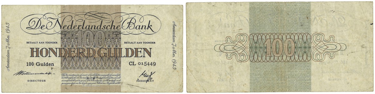 Nederland. 100 Gulden. Bankbiljet. Type 1945. Type Geldzuivering. - Zeer Fraai.