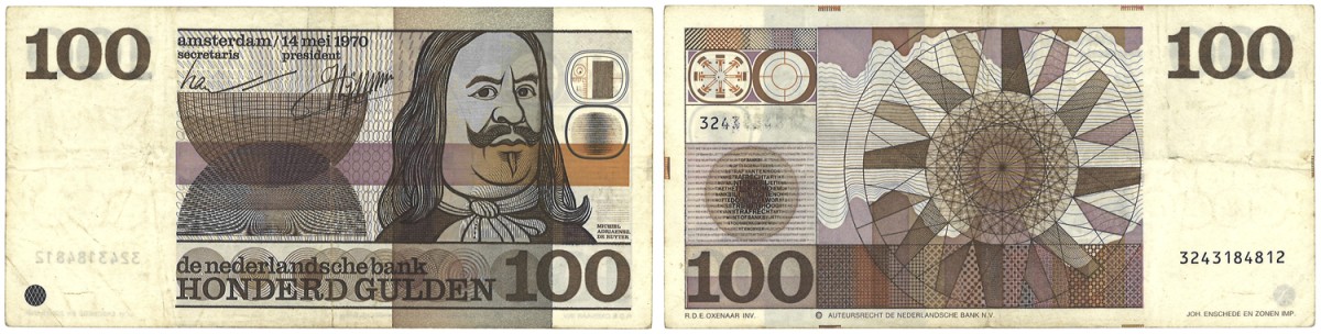 Nederland. 100 Gulden. Misdruk. Type 1970. Type Michiel de Ruyter. - Fraai.