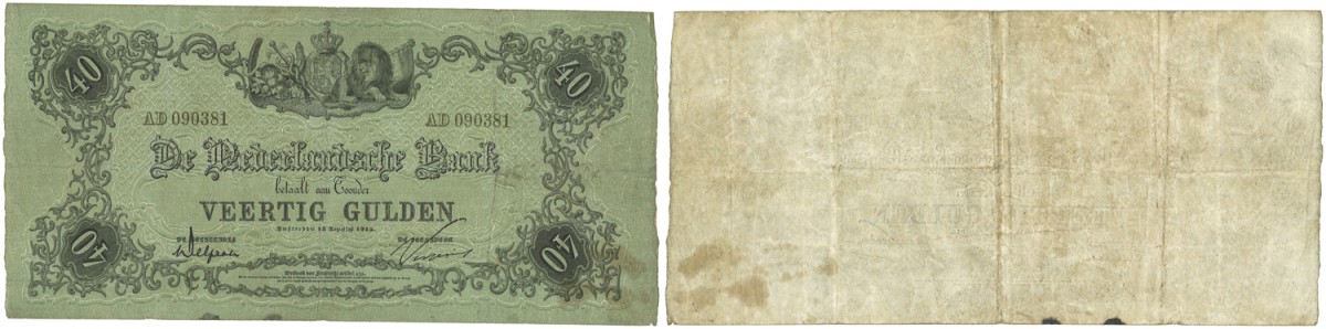 Nederland. 40 Gulden. Bankbiljet. Type 1860. - Zeer Fraai.