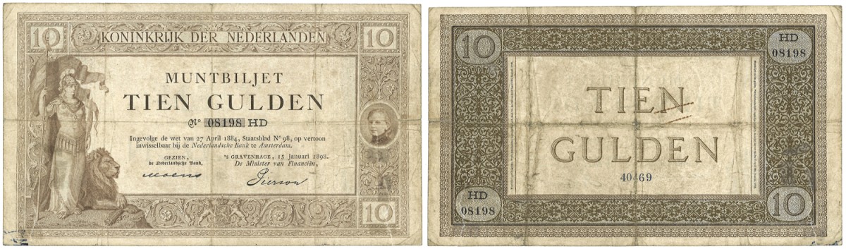 Nederland. 10 Gulden. Bankbiljet. Type 1884. - Fraai.