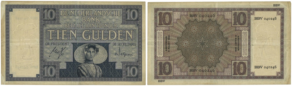 Nederland. 10 Gulden. Bankbiljet. Type 1932. Type Zeeuws Meisje. - Zeer Fraai.