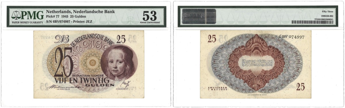 Nederland. 25 Gulden. Bankbijlet. Type 1945. Type Meisje in 't Blauw. - PMG 53