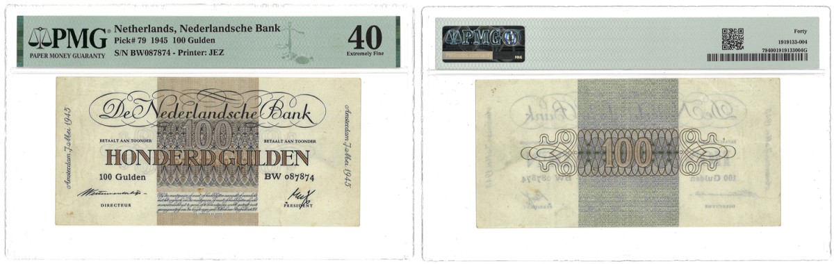 Nederland. 100 Gulden. Bankblijet. Type 1945. - PMG 40