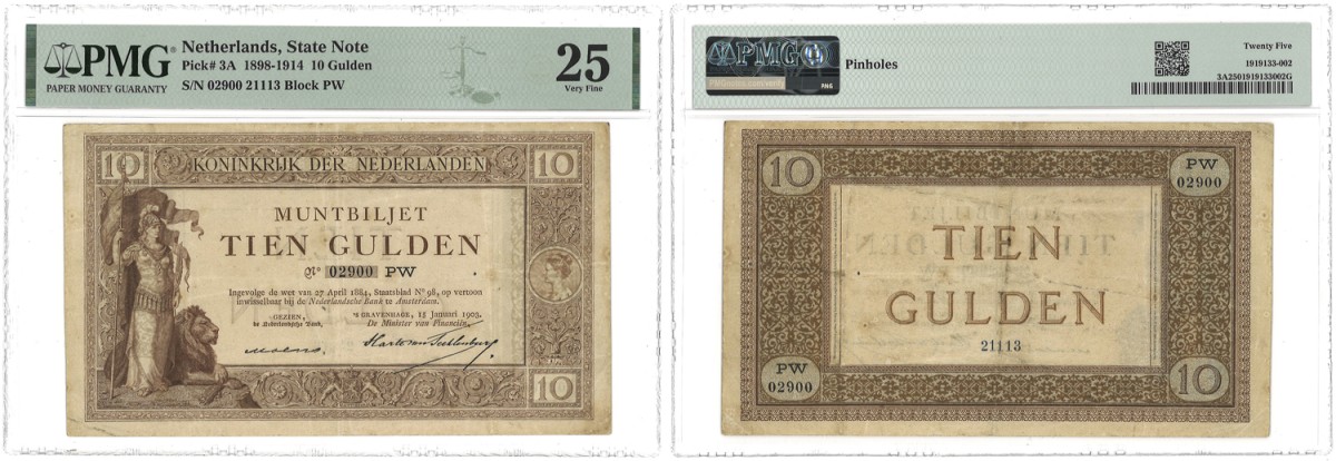 Nederland. 10 Gulden. Bankbiljet. Type 1898 - 1914. - PMG 25