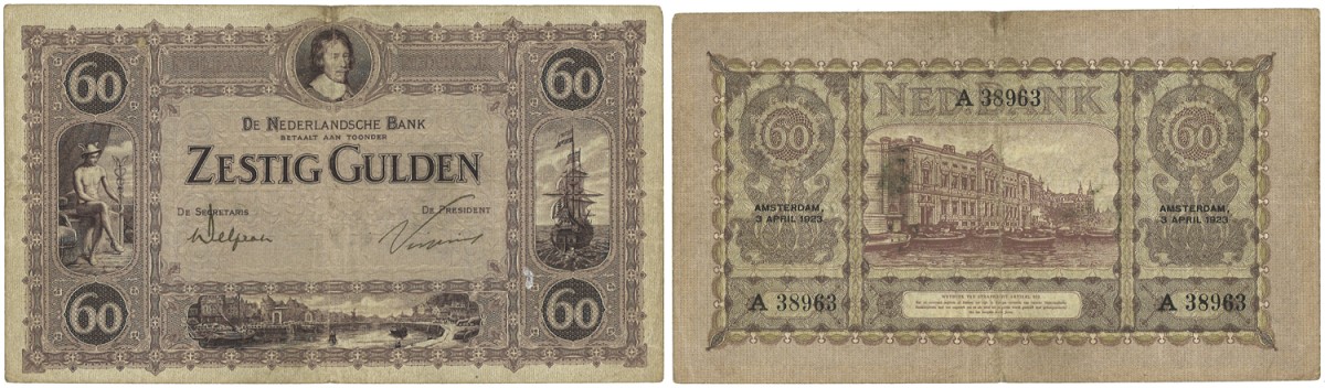 Nederland. 60 Gulden. Bankbiljet. Type 1923. Type Frederik Hendrik. - Zeer Fraai -