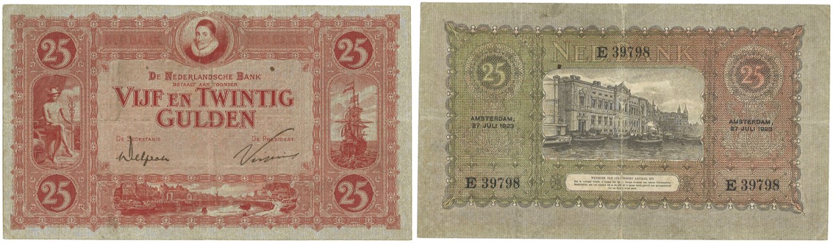 Nederland. 25 Gulden. Bankbiljet. Type 1921. Type Willem van Oranje. - Zeer Fraai.