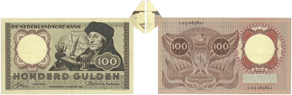 Nederland. 100 Gulden. Misdruk. Type 1953. Type Erasmus. - Zeer Fraai.