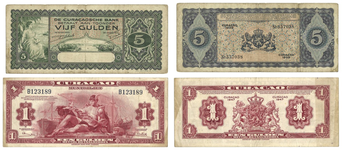 Curaçao. Lot 2 Bankbiljetten. Bankbiljetten. Type 1939 - 1947. - About UNC.