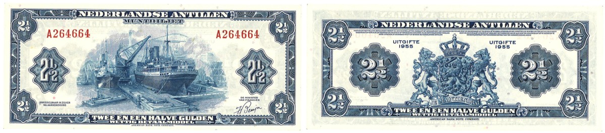 Nederlands Antillen. 2 1/2 Gulden. Bankblijet. Type 1955. - About UNC.