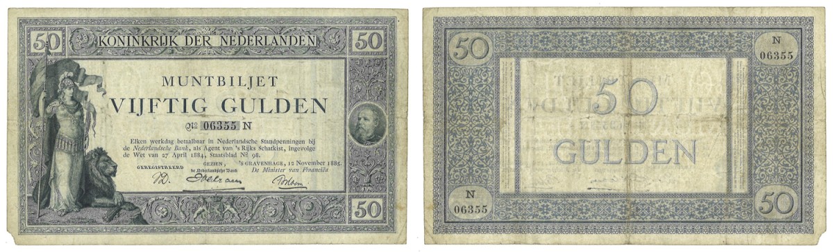 Nederland. 50 Gulden. Bankbiljet. Type 1885. Type Zeldzaam. - Zeer Fraai