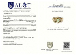 14K geelgouden ring bezet met ca. 0.61 ct. diamant en natuurlijke Colombiaanse smaragd van 0.50ct. inclusief ALGT certificaat