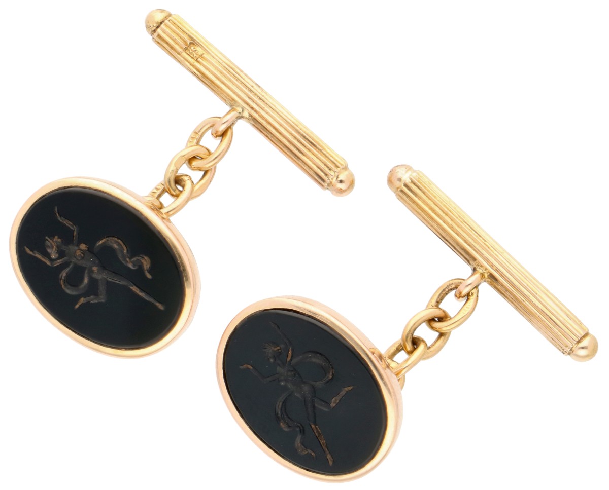 18K geelgouden manchetknopen bezet met onyx
