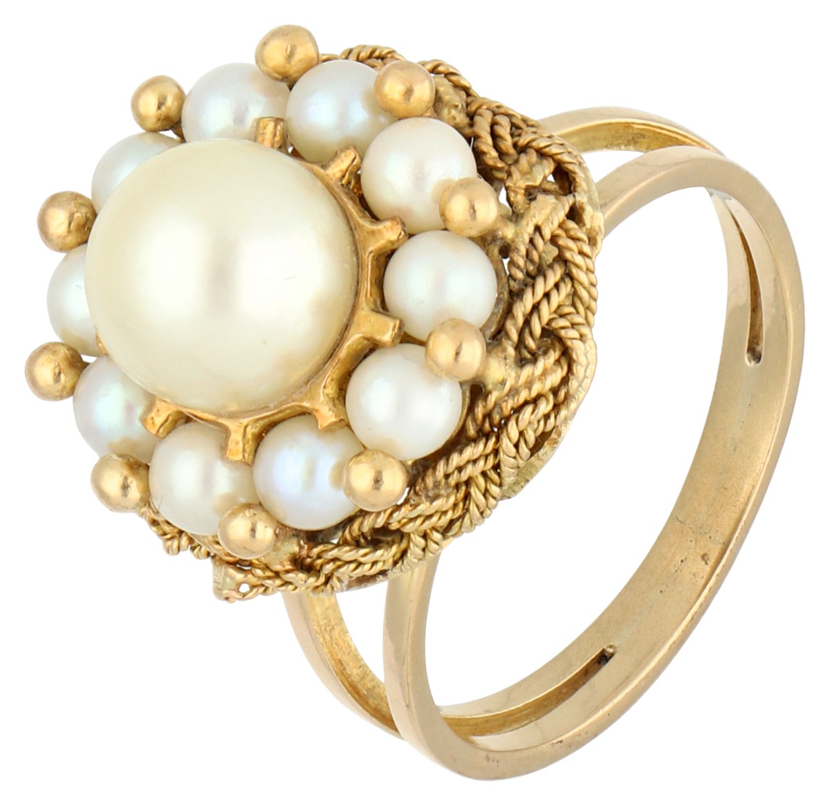 14K geelgouden ring met cultivé parels