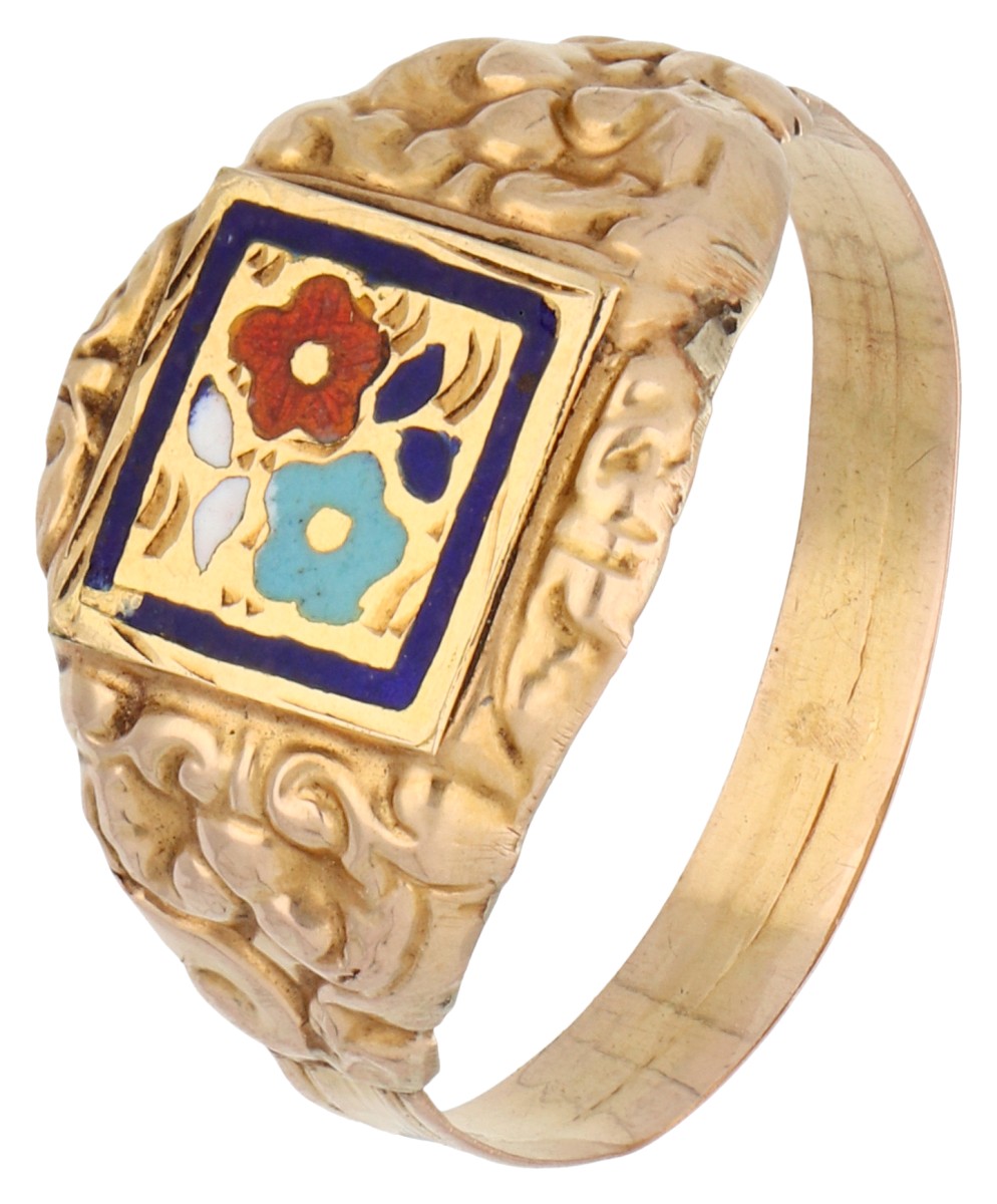 18K geelgouden antieke ring met emaille
